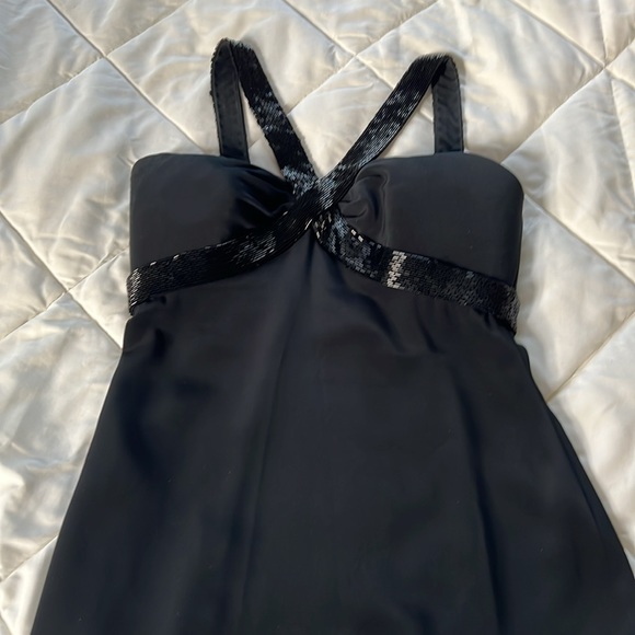 Vintage Cache Black Sheath Cocktail Mini Dress V Neck ThickStraps Beading Size 4 - Picture 7 of 17